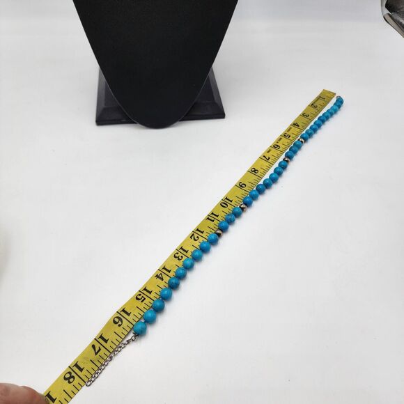 Southwest Blue Turquoise Gum Ball Bead Sterling Silver Choker Necklace 16-18" - Picture 5 of 5
